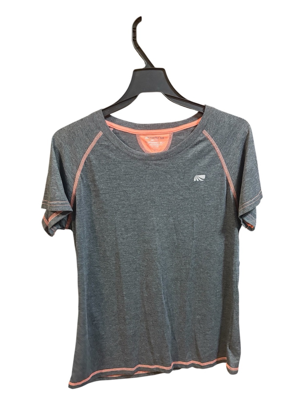 Marika Gray Short Sleeve Crew Neck Tee with Pink Trim